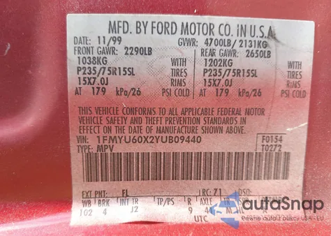 2000 Ford Explorer Sport из США, поврежденный, VIN 1FMYU60X2YUB09440